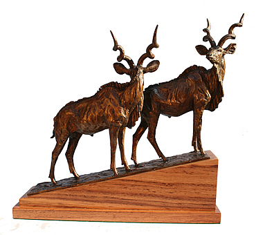 kudu bulls bronze into the hills